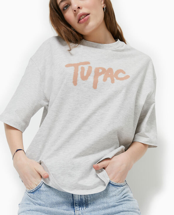 T-shirt oversize TUPAC gris chiné - Pimkie