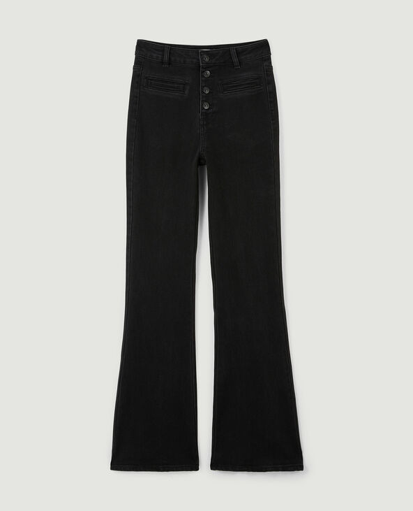 Jean flare taille haute boutons apparents noir - Pimkie