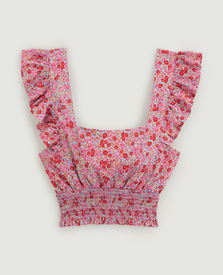 Top court volants tissu fluide rouge - Pimkie