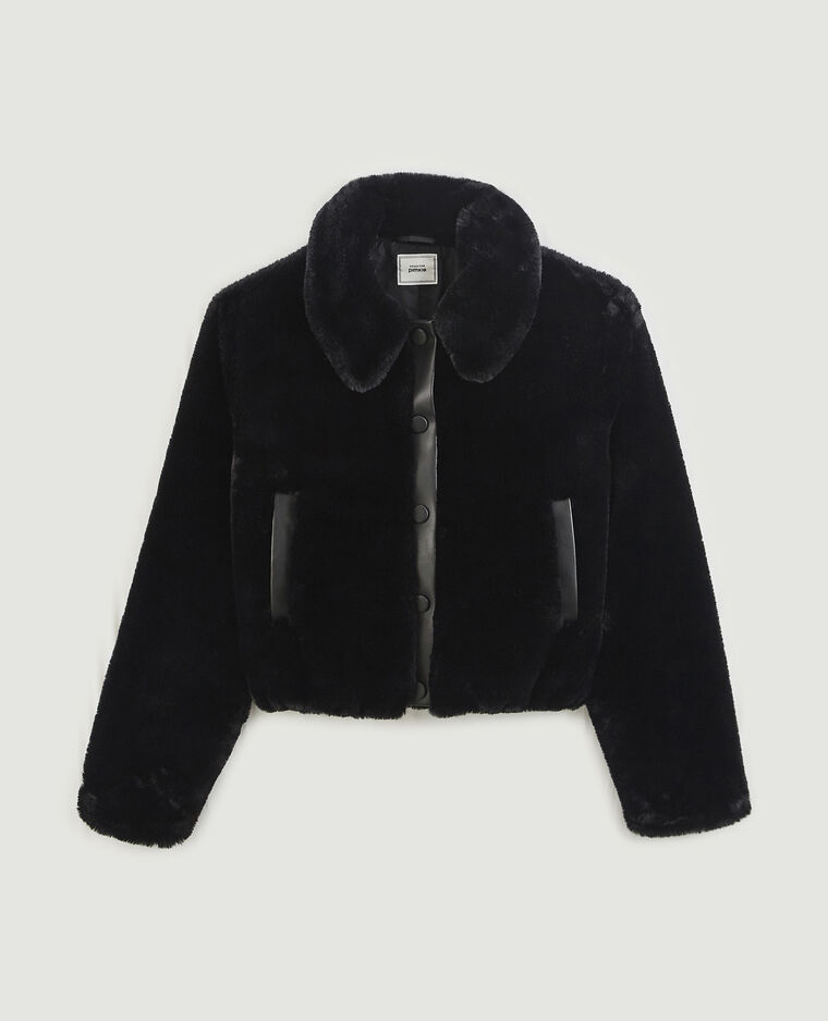 Blouson court fausse fourrure et simili noir - Pimkie