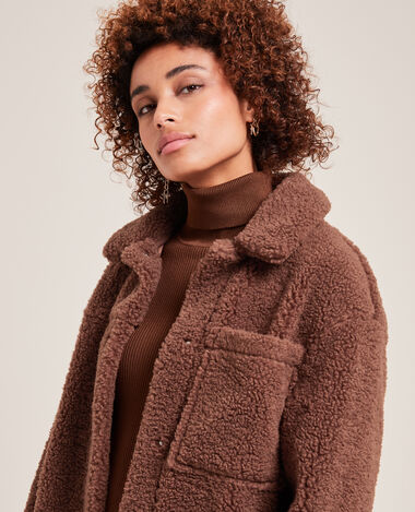 Veste droite en sherpa marron - Pimkie
