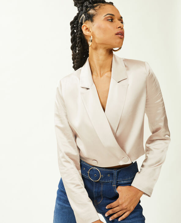 Veste blazer courte en satin écru - Pimkie