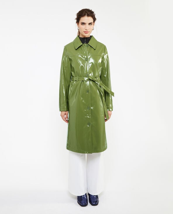 Manteau ceinturé en vinyle vert olive - Pimkie