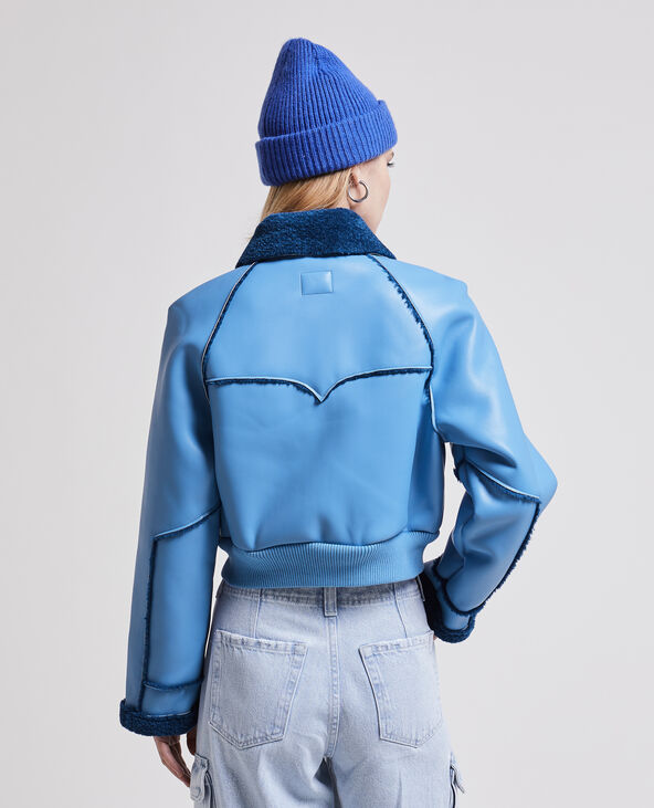 Blouson court simili cuir et sherpa bleu - Pimkie