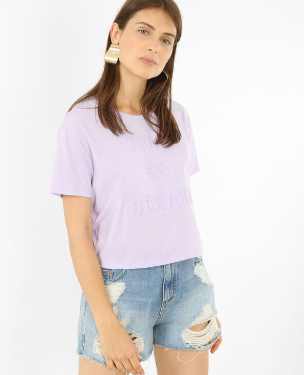 T-shirt cropped message 3D lilas - Pimkie