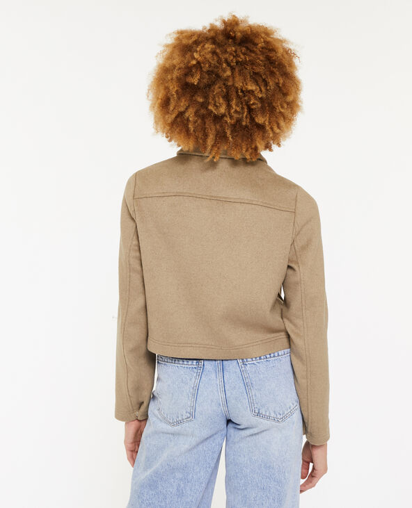 Blouson court en drap de laine taupe - Pimkie
