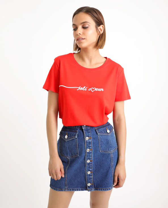 T-shirt brodé rouge - Pimkie