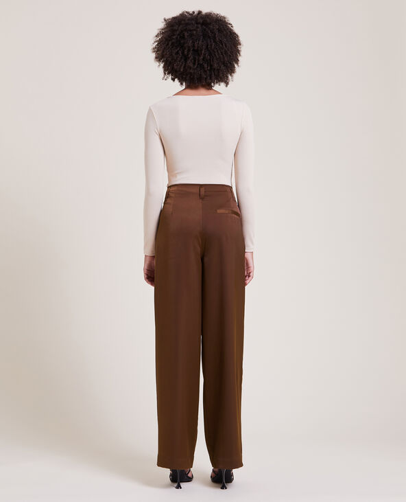 Pantalon large en matière satinée marron - Pimkie