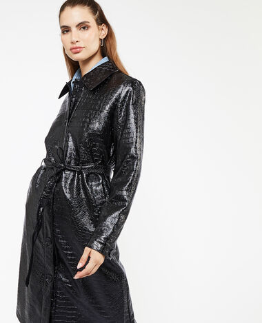 Manteau ceinturé effet croco noir - Pimkie