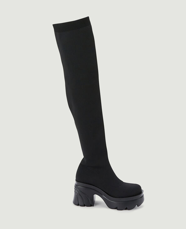 Bottes cuissardes en maille avec semelles plateformes noir - Pimkie