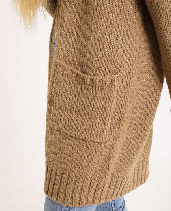 Gilet long sales beige grosse maille