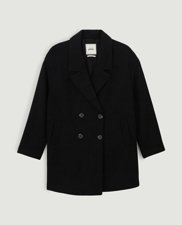 Caban oversize en drap de laine noir - Pimkie