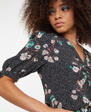 Robe longue avec lien coulissé motif fleurs noir - Pimkie