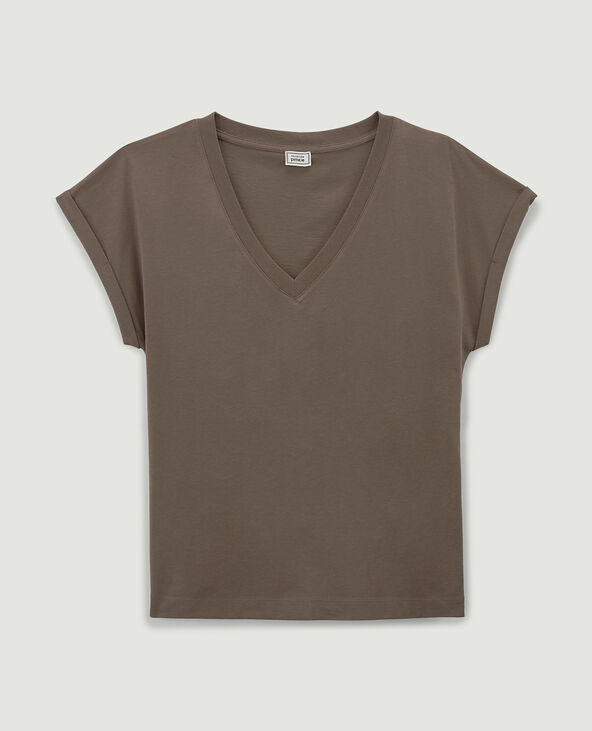 T-shirt col V taupe - Pimkie