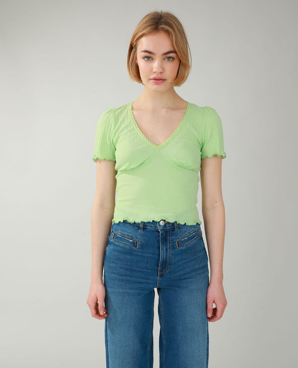 T-shirt côtelé vert anis - Pimkie