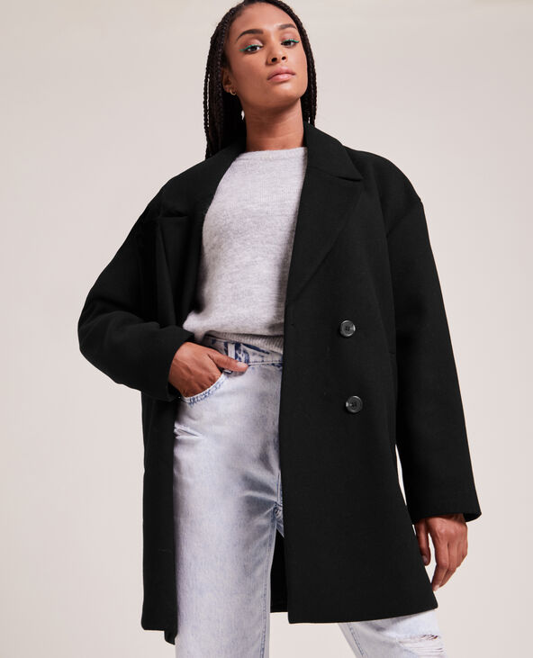 Caban oversize en drap de laine noir - Pimkie
