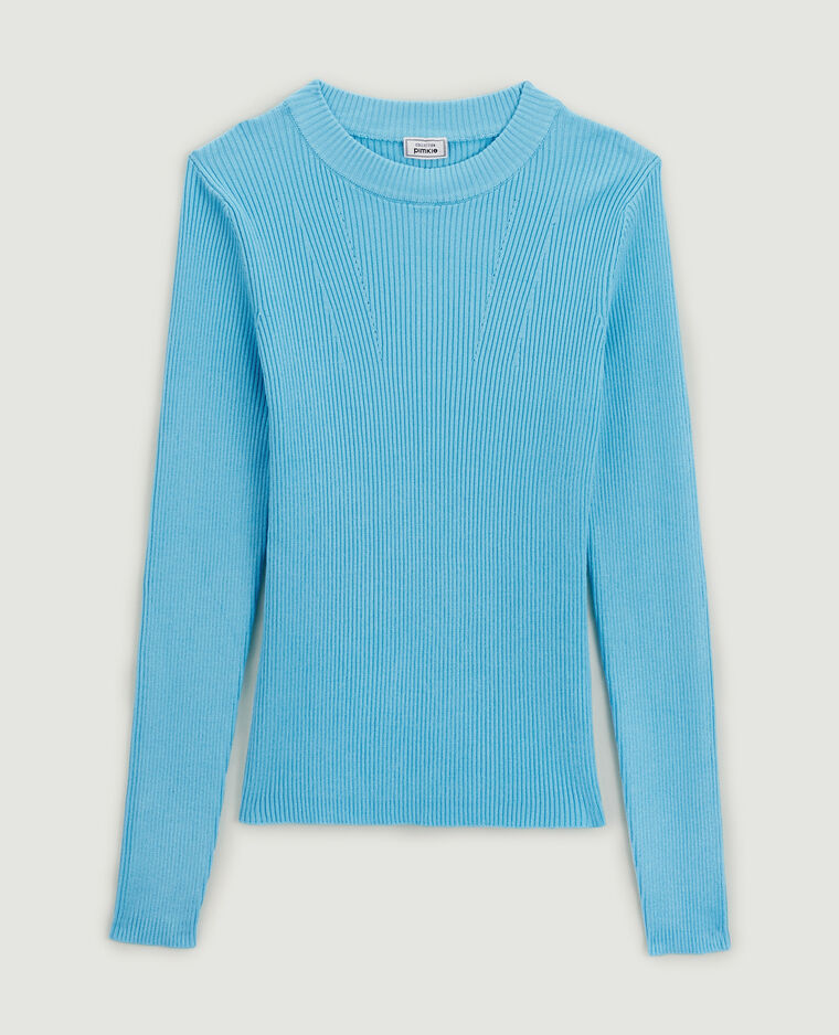 Pull col rond maille côtelée bleu - Pimkie