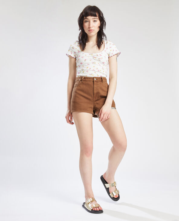Short en jean taille haute marron - Pimkie