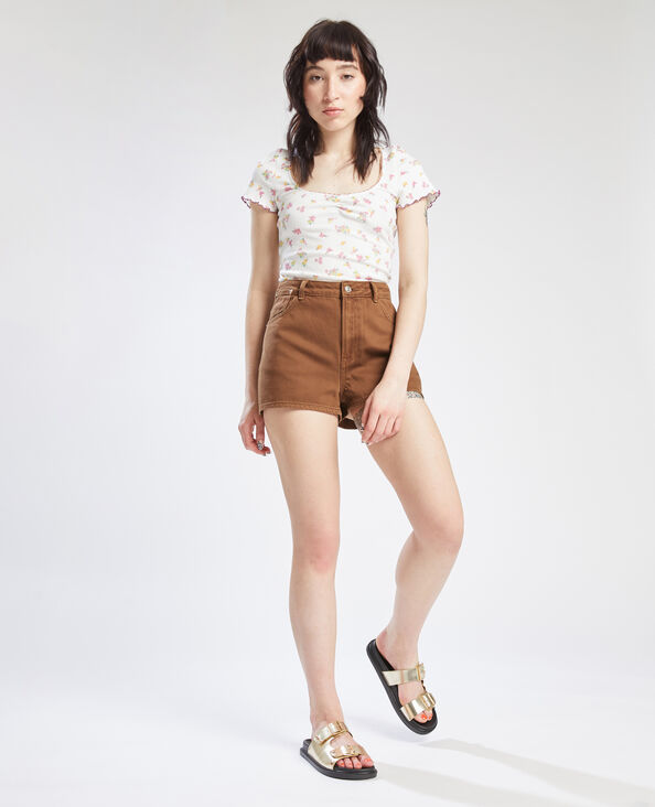 Short en jean taille haute marron - Pimkie