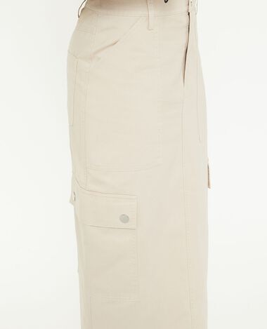 Jupe longue en toile avec surpiqûres beige - Pimkie