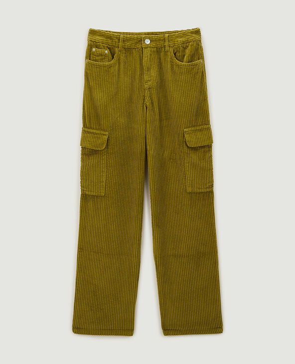 Pantalon cargo en velours grosses côtes vert olive - Pimkie