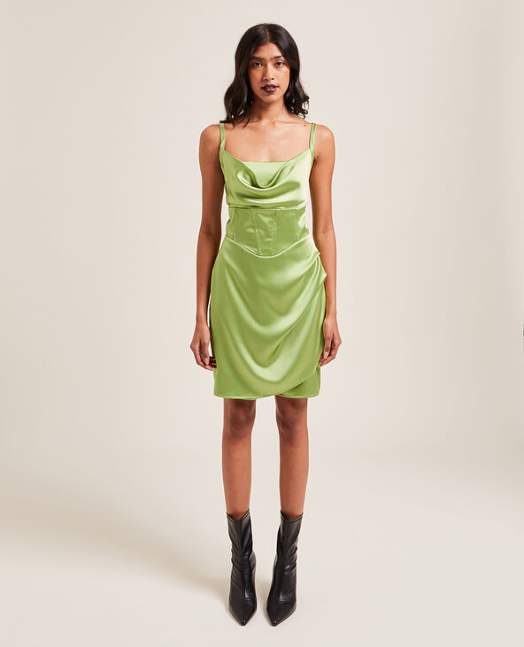 Robe corset en satin vert olive - Pimkie