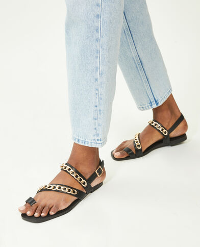 Sandales plates avec brides et chaines noir - Pimkie