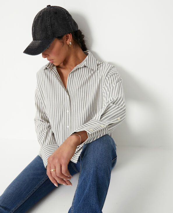 Chemise oversize rayée avec col ouvert gris foncé - Pimkie