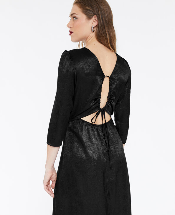 Robe longue satinée dos-nu noir - Pimkie