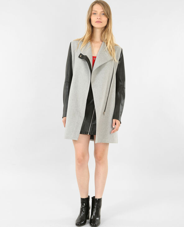 Manteau bi-matière gris chiné - Pimkie