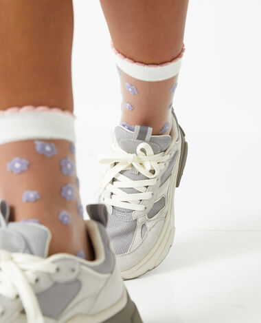 Paire de chaussettes transparentes avec fleurs lilas - Pimkie