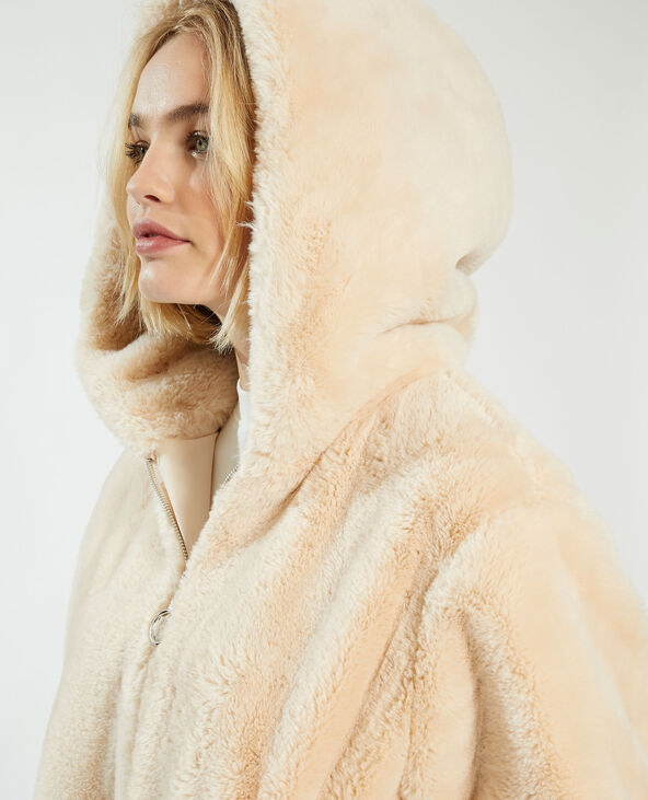 Manteau court à capuche fluffy taupe - Pimkie