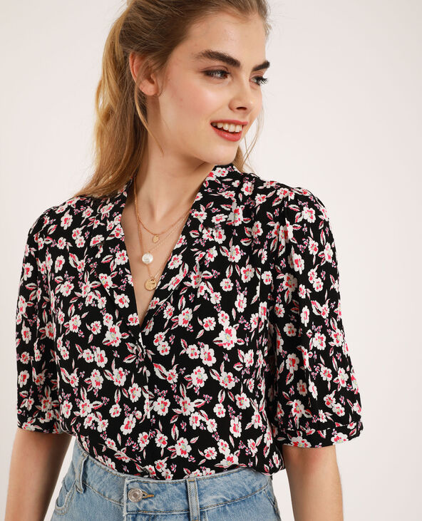 Chemise courte à fleurs noir - Pimkie