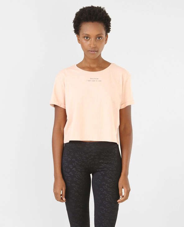 T-shirt cropped message rose clair - Pimkie