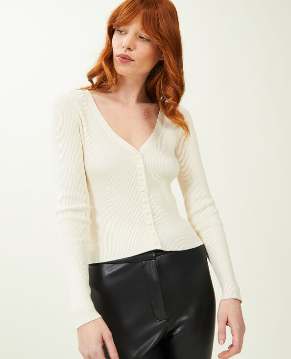 Gilet en maille côtelée blanc - Pimkie