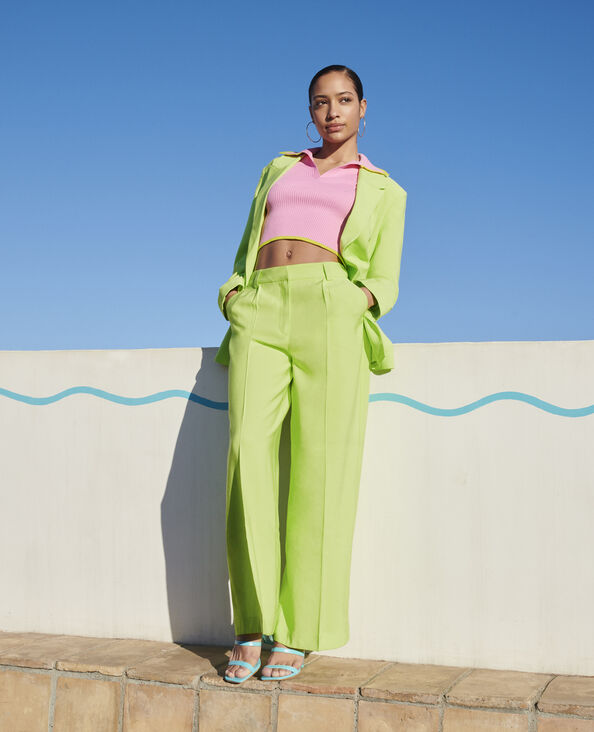 Pantalon large en toile fluide vert anis - Pimkie