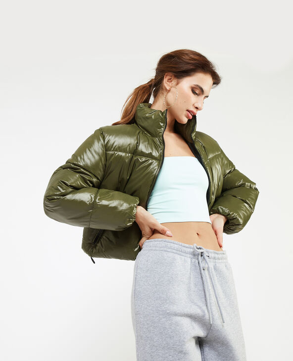 Doudoune courte matière brillante vert olive - Pimkie