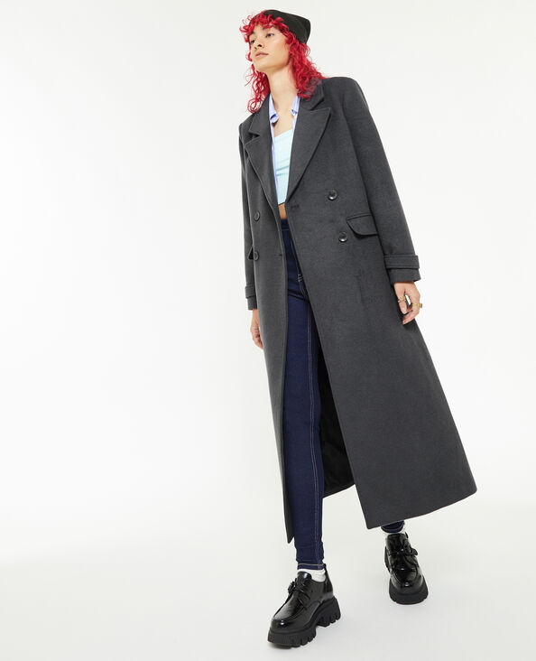 Manteau long en drap de laine gris foncé - Pimkie