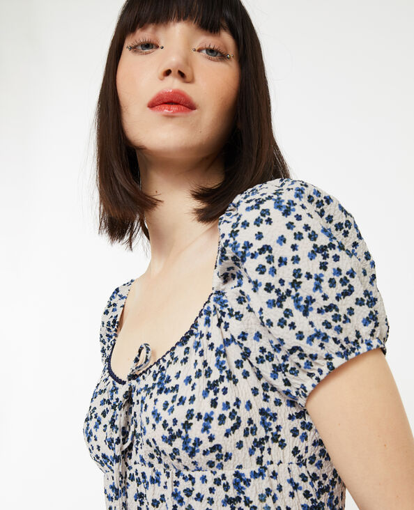 Robe courte forme empire motif fleurs blanc - Pimkie