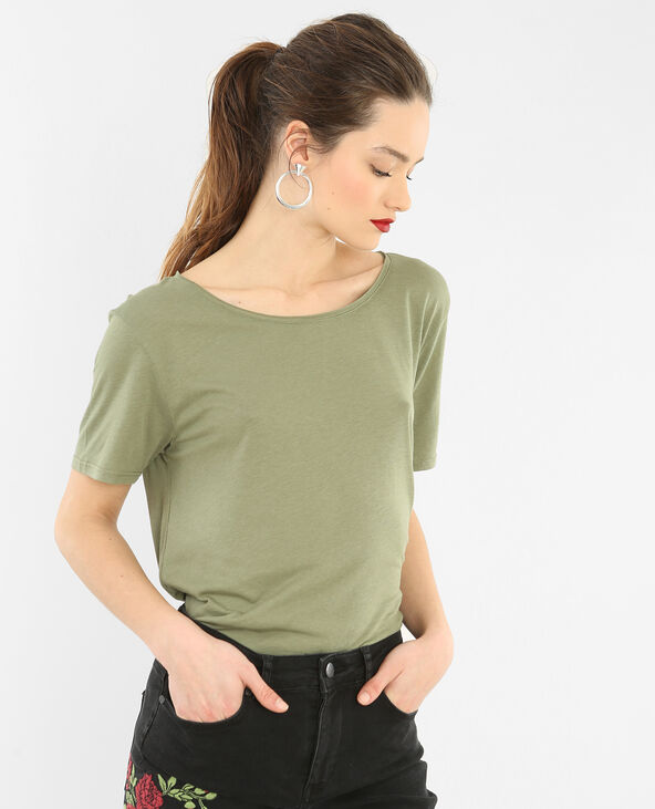 T-shirt col raw cut vert de gris - Pimkie