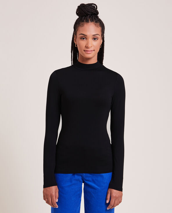 Top manches longues col montant noir - Pimkie
