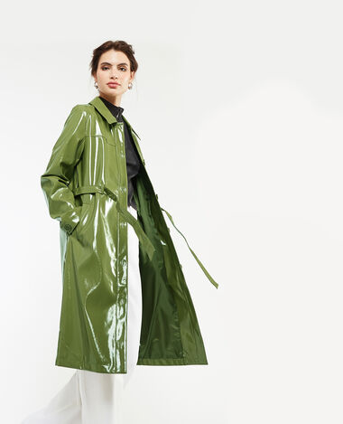 Manteau ceinturé en vinyle vert olive - Pimkie