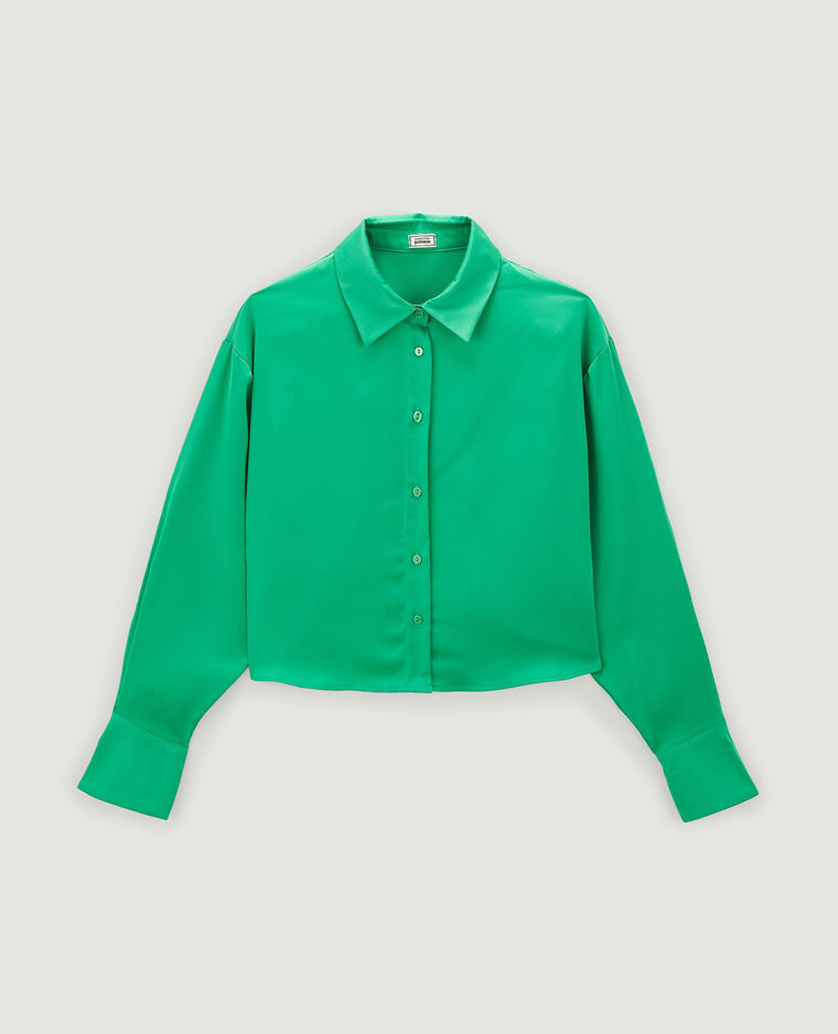 Chemise courte en tissu satiné vert - Pimkie