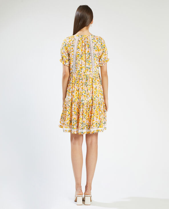 Robe courte avec guipure jaune - Pimkie