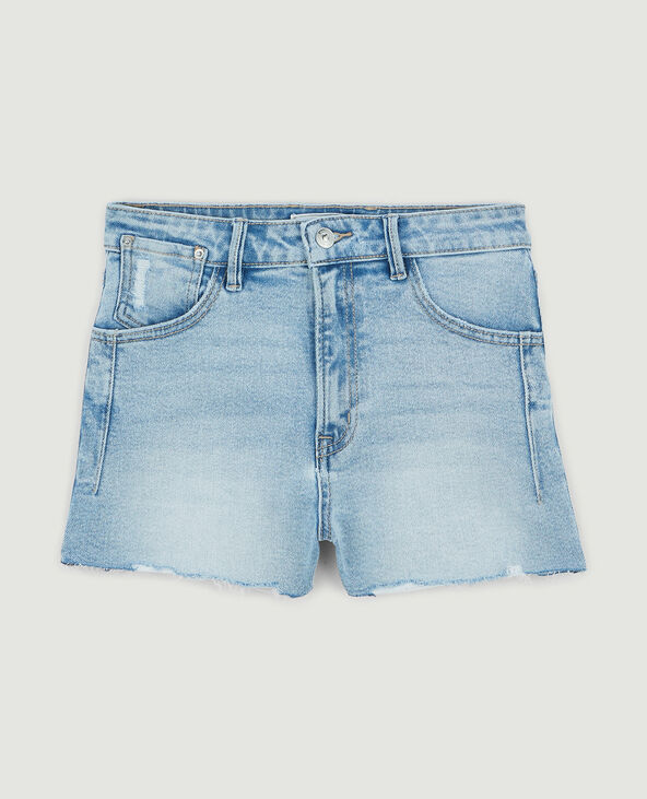 Short en jean destroy taille haute bleu clair - Pimkie