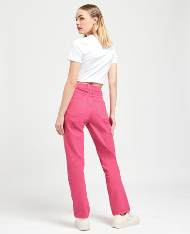 Jean droit taille haute rose fuchsia - Pimkie