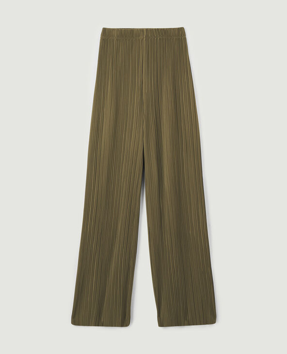 Pantalon large maille plissée vert kaki - Pimkie