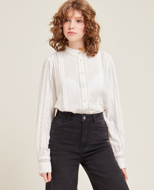 Blouse dentelle et plumetis blanc cassé - Pimkie