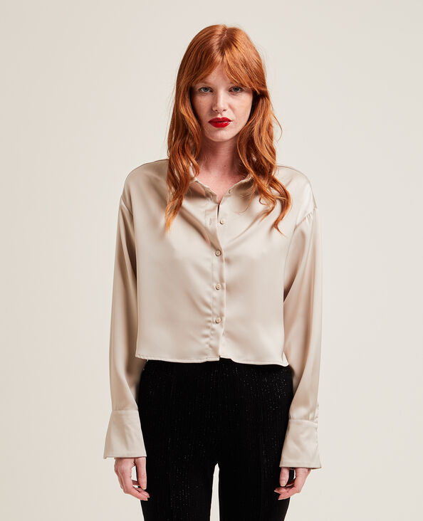 Chemise courte en tissu satiné beige - Pimkie