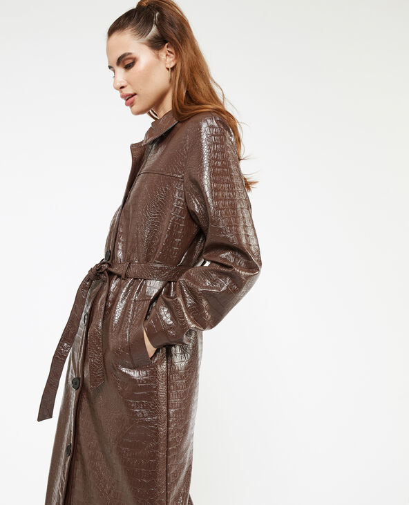 Manteau ceinturé effet croco marron - Pimkie